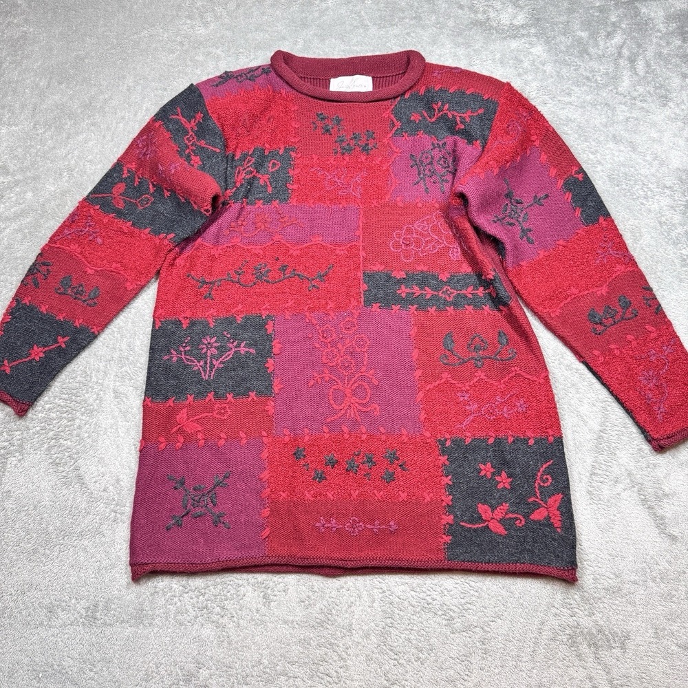 Jaclyn Smith‎ Vintage Sweater Women Medium Patchwork Floral Cottagecore Grandma